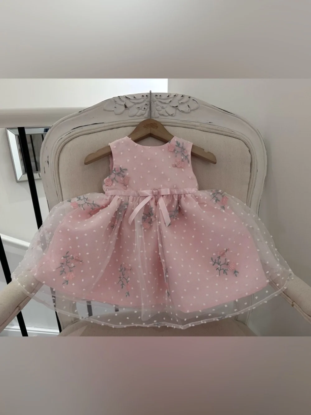 🦢 6~9 Mth Pink Tulle Princess Wedding Baby Dress with Matching Knit Bolero NWOT - Picture 15 of 16